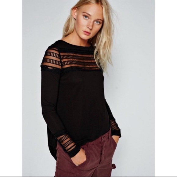 Free People Tops - Free People Roxie Mesh Inset Long Sleeve Tee